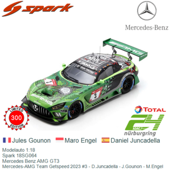 Modelauto 1:18 | Spark 18SG064 | Mercedes Benz AMG GT3 | Mercedes-AMG Team Getspeed 2023 #3 - D.Juncadella - J.Gounon - M.Engel