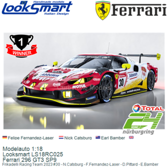 Modelauto 1:18 | Looksmart LS18RC025 | Ferrari 296 GT3 SP9 | Frikadelli Racing Team 2023 #30 - N.Catsburg - F.Fernandez-Laser -