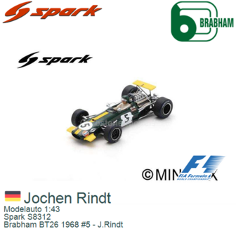 Modelauto 1:43 | Spark S8312 | Brabham BT26 1968 #5 - J.Rindt