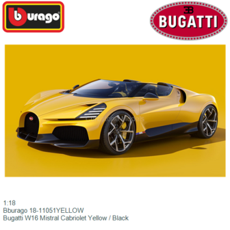 1:18 | Bburago 18-11051YELLOW | Bugatti W16 Mistral Cabriolet Yellow / Black