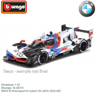 Modelauto 1:43 | Bburago 18-38314 | BMW M Motorsport M Hybrid V8 LMDh 2023 #25