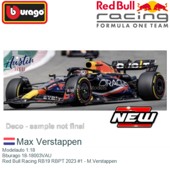 Modelauto 1:18 | Bburago 18-18003VAU | Red Bull Racing RB19 RBPT 2023 #1 - M.Verstappen
