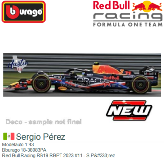Modelauto 1:43 | Bburago 18-38083PA | Red Bull Racing RB19 RBPT 2023 #11 - S.P&amp;#233;rez