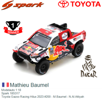 Modelauto 1:18 | Spark 18S317 | Toyota Gazoo Racing Hilux 2023 #200 - M.Baumel - N.Al Attiyah