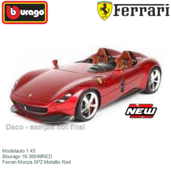 Modelauto 1:43 | Bburago 18-36049RED | Ferrari Monza SP2 Metallic Red