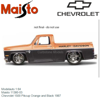 Modelauto 1:64 | Maisto 11380-03 | Chevrolet 1500 Pikcup Orange and Black 1987