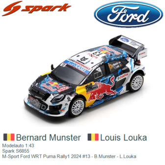 Modelauto 1:43 | Spark S6855 | M-Sport Ford WRT Puma Rally1 2024 #13 - B.Munster - L.Louka