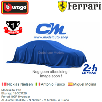Modelauto 1:43 | Bburago 18-36312B | Ferrari 499P Hypercar | AF-Corse 2023 #50 - N.Nielsen - M.Molina - A.Fuoco
