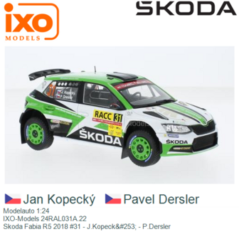 Modelauto 1:24 | IXO-Models 24RAL031A.22 | Skoda Fabia R5 2018 #31 - J.Kopeck&amp;#253; - P.Dersler