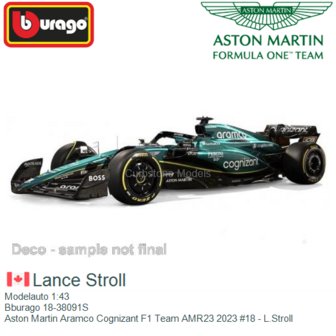 Modelauto 1:43 | Bburago 18-38091S | Aston Martin Aramco Cognizant F1 Team AMR23 2023 #18 - L.Stroll