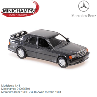 Modelauto 1:43 | Minichamps 940035601 | Mercedes Benz 190 E 2.3-16 Zwart metallic 1984