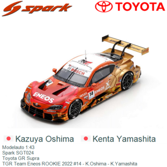 Modelauto 1:43 | Spark SGT024 | Toyota GR Supra | TGR Team Eneos ROOKIE 2022 #14 - K.Oshima - K.Yamashita 