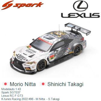 Modelauto 1:43 | Spark SGT037 | Lexus RC F GT3 | K-tunes Racing 2022 #96 - M.Nitta  - S.Takagi
