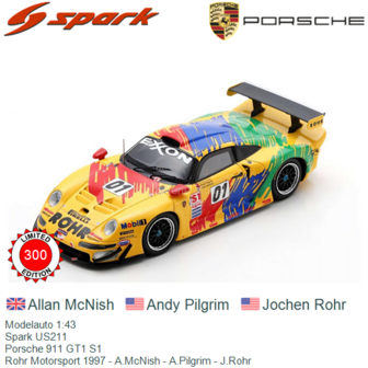 Modelauto 1:43 | Spark US211 | Porsche 911 GT1 S1 | Rohr Motorsport 1997 - A.McNish - A.Pilgrim - J.Rohr