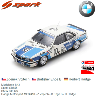 Modelauto 1:43 | Spark SB655 | BMW 635 Csi | Hartge Motorsport 1983 #10 - Z.Vojtech - B.Enge B - H.Hartge 