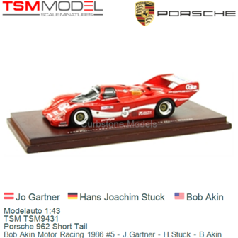 Modelauto 1:43 | TSM TSM9431 | Porsche 962 Short Tail | Bob Akin Motor Racing 1986 #5 - J.Gartner - H.Stuck - B.Akin