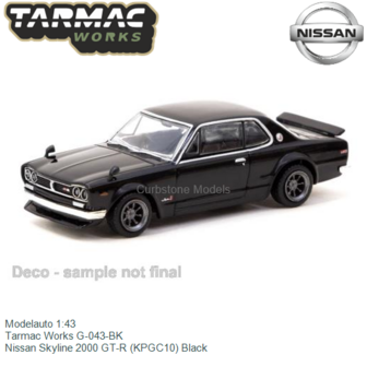 Modelauto 1:43 | Tarmac Works G-043-BK | Nissan Skyline 2000 GT-R (KPGC10) Black