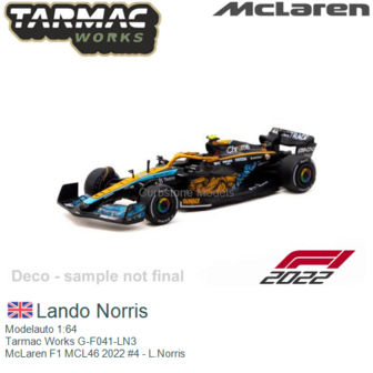Modelauto 1:64 | Tarmac Works G-F041-LN3 | McLaren F1 MCL46 2022 #4 - L.Norris
