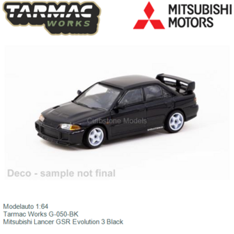 Modelauto 1:64 | Tarmac Works G-050-BK | Mitsubishi Lancer GSR Evolution 3 Black