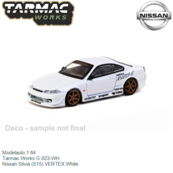 Modelauto 1:64 | Tarmac Works G-023-WH | Nissan Silvia (S15) VERTEX White