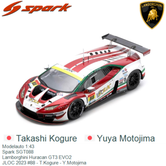 Modelauto 1:43 | Spark SGT088 | Lamborghini Huracan GT3 EVO2 | JLOC 2023 #88 - T.Kogure - Y.Motojima