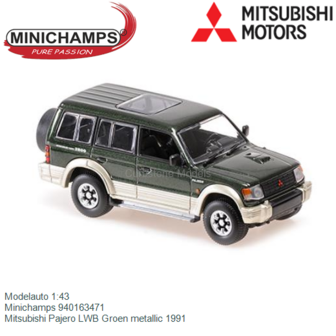 Modelauto 1:43 | Minichamps 940163471 | Mitsubishi Pajero LWB Groen metallic 1991