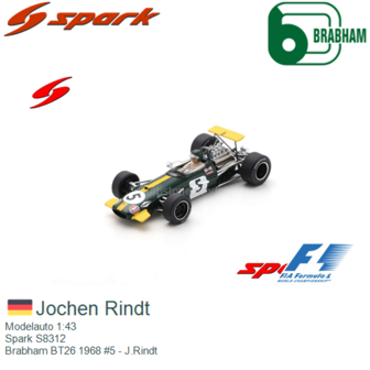 Modelauto 1:43 | Spark S8312 | Brabham BT26 1968 #5 - J.Rindt