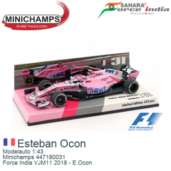 Modelauto 1:43 | Minichamps 447180031 | Force India VJM11 2018 - E.Ocon