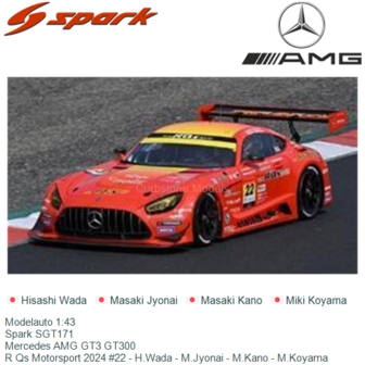 Modelauto 1:43 | Spark SGT171 | Mercedes AMG GT3 GT300 | R Qs Motorsport 2024 #22 - H.Wada - M.Jyonai - M.Kano - M.Koyama