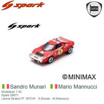 Modelauto 1:43 | Spark S9071 | Lancia Stratos FF 1972 #1 - S.Munari - M.Mannucci