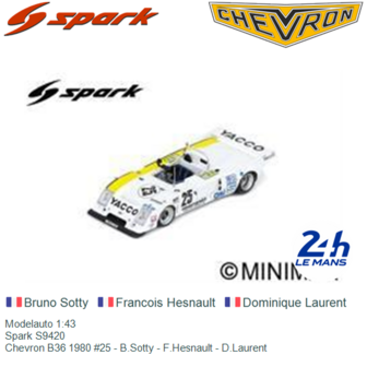 Modelauto 1:43 | Spark S9420 | Chevron B36 1980 #25 - B.Sotty - F.Hesnault - D.Laurent