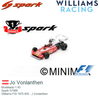 Modelauto 1:43 | Spark S7489 | Williams FW 1975 #20 - J.Vonlanthen