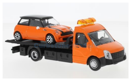 Modelauto 1:43 | Bburago 18-31405 | Iveco Daily Transporter with Mini Cooper S Orange