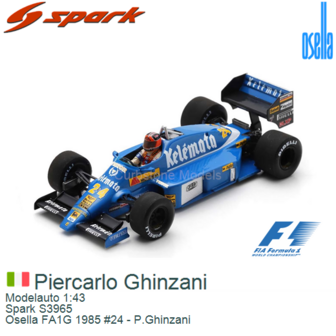 Modelauto 1:43 | Spark S3965 | Osella FA1G 1985 #24 - P.Ghinzani