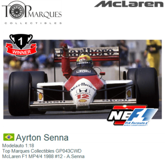 Modelauto 1:18 | Top Marques Collectibles GP043CWD | McLaren F1 MP4/4 1988 #12 - A.Senna