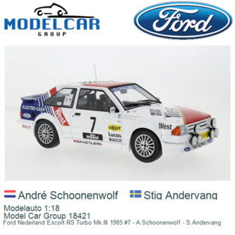 Modelauto 1:18 | Model Car Group 18421 | Ford Nederland Escort RS Turbo Mk.III 1985 #7 - A.Schoonenwolf - S.Andervang