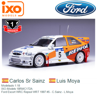 Modelauto 1:18 | IXO-Models 18RMC172A | Ford Escort WRC Repsol WRT 1997 #5 - C.Sainz - L.Moya
