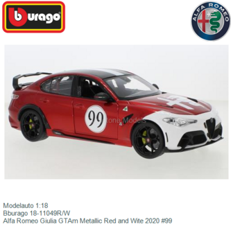 Modelauto 1:18 | Bburago 18-11049R/W | Alfa Romeo Giulia GTAm Metallic Red and Wite 2020 #99