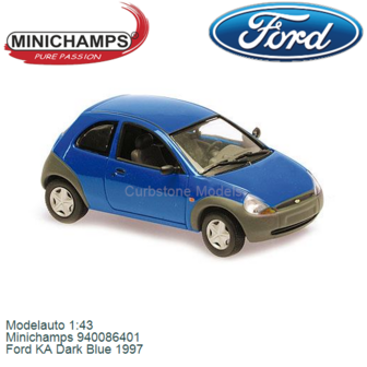 Modelauto 1:43 | Minichamps 940086401 | Ford KA Dark Blue 1997
