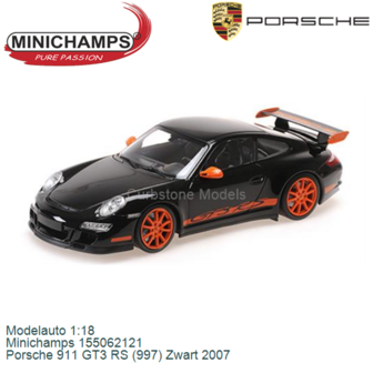 Modelauto 1:18 | Minichamps 155062121 | Porsche 911 GT3 RS (997) Zwart 2007