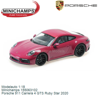 Modelauto 1:18 | Minichamps 155063102 | Porsche 911 Carrera 4 GTS Ruby Star 2020
