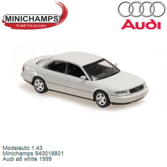 Modelauto 1:43 | Minichamps 940018801 | Audi a8 white 1999