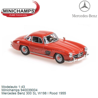 Modelauto 1:43 | Minichamps 940039004 | Mercedes Benz 300 SL W198 I Rood 1955