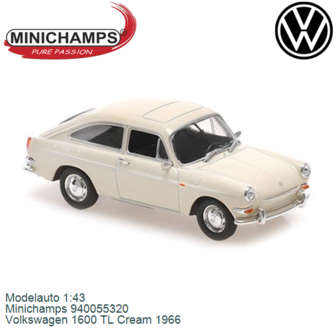 Modelauto 1:43 | Minichamps 940055320 | Volkswagen 1600 TL Cream 1966
