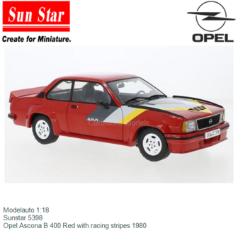 Modelauto 1:18 | Sunstar 5398 | Opel Ascona B 400 Red with racing stripes 1980