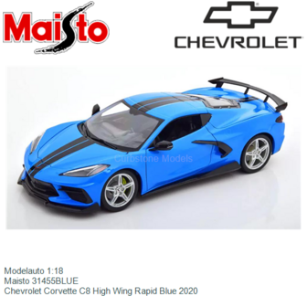 Modelauto 1:18 | Maisto 31455BLUE | Chevrolet Corvette C8 High Wing Rapid Blue 2020