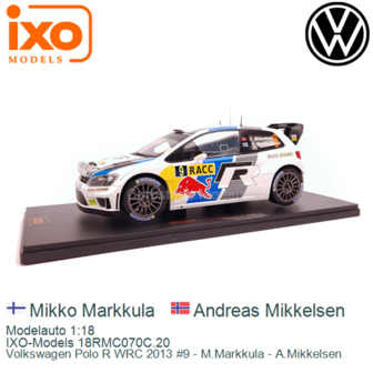 Modelauto 1:18 | IXO-Models 18RMC070C.20 | Volkswagen Polo R WRC 2013 #9 - M.Markkula - A.Mikkelsen