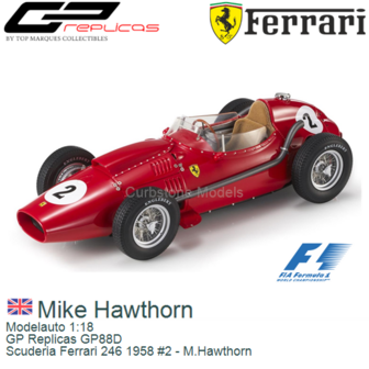 Modelauto 1:18 | GP Replicas GP88D | Scuderia Ferrari 246 1958 #2 - M.Hawthorn