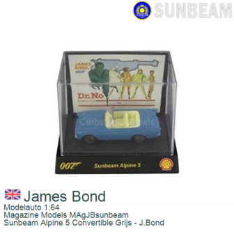 Modelauto 1:64 | Magazine Models MAgJBsunbeam | Sunbeam Alpine 5 Convertible Grijs - J.Bond