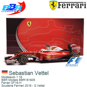 Modelauto 1:18 | BBR Models BBR181605 | Ferrari SF16-H | Scuderia Ferrrari 2016 - S.Vettel